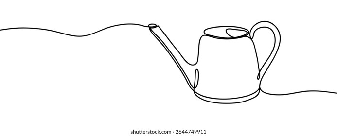 Continuous line watering can Simple art lines on transparent background.