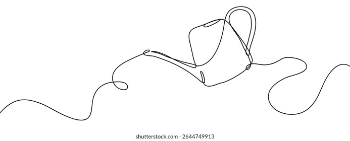 Continuous line watering can Simple art lines on transparent background.
