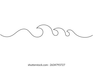 Continuous line wave drawing isolated on white background