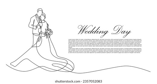 continuous line of wedding. one line drawing of wedding couple. bridal single line for invitations, wedding cards and others2