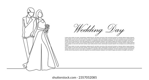 continuous line of wedding. one line drawing of wedding couple. bridal single line for invitations, wedding cards and others2