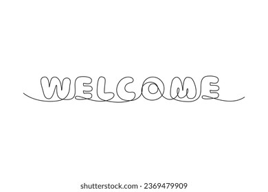 Continuous Line Welcome Icon, Monoline Greeting Symbol, One Line Welcome Quote Silhouette, Greeting Message Endless Shape, Vector Illustration
