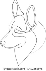 Continuous line Welsh Corgi Pembroke. Single line minimal style Corgi dog vector illustration. Portrait