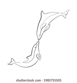 Continuous line whale aquatic animal sea animal nature simple line sleek hand drawn vector illustration summer