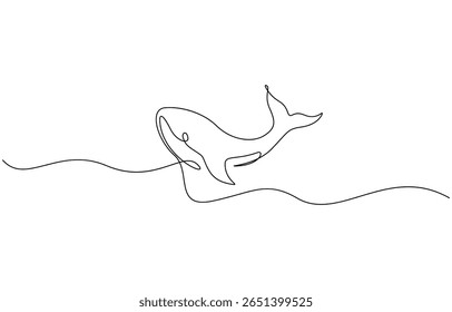 Continuous line whale tail drawing minimalist ocean outline vector illustration, Dot to dot line connect the dot drawing For children to learn to draw lines along.