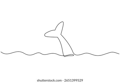 Continuous line whale tail drawing minimalist ocean outline vector illustration, Dot to dot line connect the dot drawing For children to learn to draw lines along.