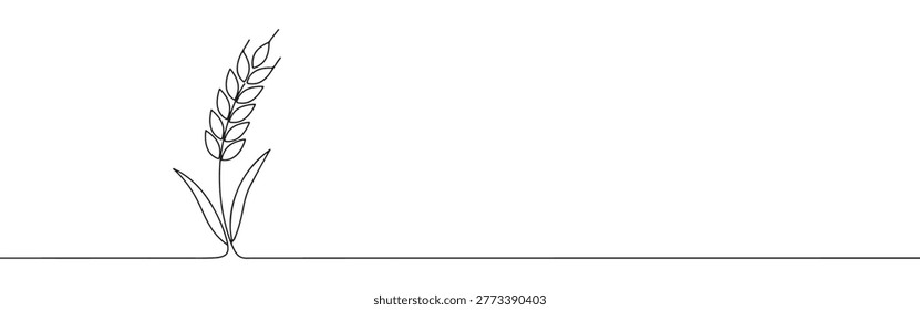 Continuous Line Wheat Ear Illustration Left Aligned on White Web Header