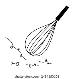 Continuous line of whisk egg. Doodle vector illustration