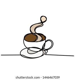 Continuous line a white coffee cup in doodle style, vector, Illustration