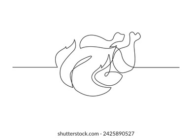 línea continua de carne de pollo entera. una sola línea de pollo ingkung vector. una línea vector ilustración de carne de pollo