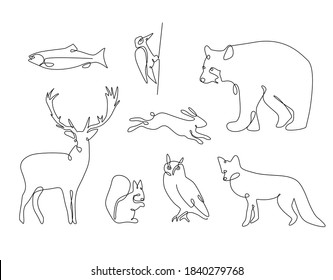 Línea continua de animales salvajes conjunto ilustración vectorial