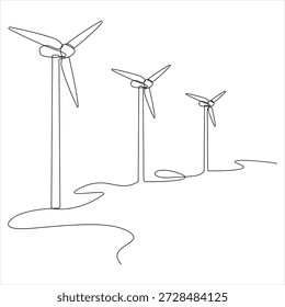 Linha contínua turbinas eólicas conceito de energia ecológica ilustração de estilo de contorno mínimo simples
