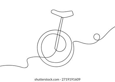 Una línea continua de alambre para un monociclo utilizado para actuaciones acrobáticas. Ilustración gráfica de Vector de diseño de línea única.