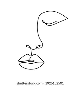 Continuous Line. Woman Abstract Face One Line Art