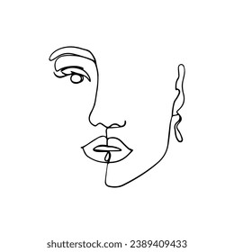 Continuous line. Woman abstract face one line art
