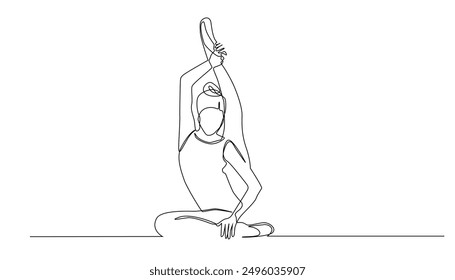 continuous line of woman ballet dancer.one line drawing of ballet dancer bending legs up.single line vector illustration.isolated white background