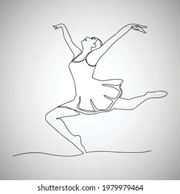 Continuous line woman ballet dancing on white background. Vector Illustration
