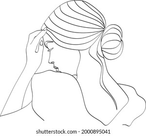 Kontinuierliche Frau mit bloßem Rücken. Zeichnen von Gesichtern und Frisuren, Modekonzept, minimalistische Schönheitsfrau, Vektorgrafik