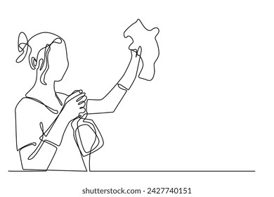 continuous line of woman cleaning glass.single line of cleaning service.isolated white background