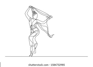 Continuous line Woman dancing with fabric, hand drawn style design vector illustration