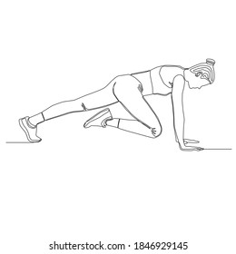 Continuous line of woman doing mountain climber exercise.