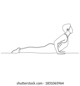 Continuous line of woman doing Yoga in Cobra pose. Yoga exercise concept vector