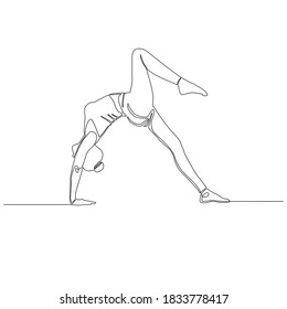 Continuous line of woman doing Yoga in Bridge pose one leg. 