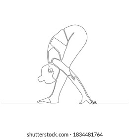 Continuous line of woman doing Yoga in Stand Forward bend vector