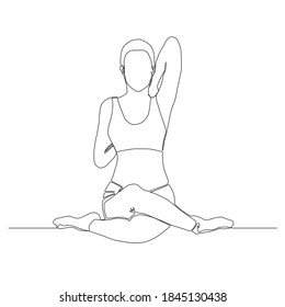 Continuous line of woman doing Yoga in Cow face pose front view vector