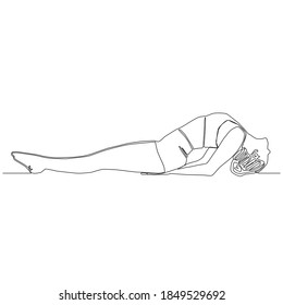 Continuous line woman doing Yoga in fish pose vector  Chest lift put hands under hip point toes through heels 