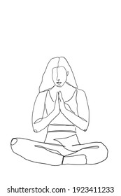 Continuous line woman doing yoga exercise fitness simple lines Hand drawn style illustration vector