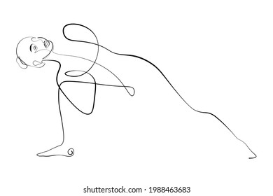 Continuous line woman doing yoga exercise fitness simple lines Hand drawn style illustration vector