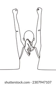 Continuous line of a woman doing yoga, stretching her sides with her arms above her head. vector illustration