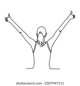 Continuous line of a woman doing yoga, stretching her sides with her arms above her head. vector illustration