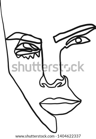 	
Continuous line woman face, abstract hand drawn sketch, beauty female icon 