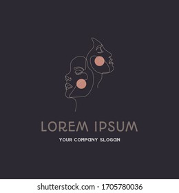 Continuous line woman face beauty fashion logo design concept template vector illustration