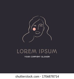 Continuous line woman face beauty fashion logo design concept template vector illustration