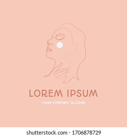 Continuous line woman face beauty fashion logo design concept template vector illustration