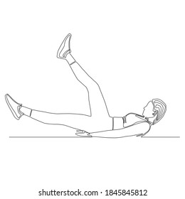 Continuous line of woman flutter kicking vector. kicking movement exercise.