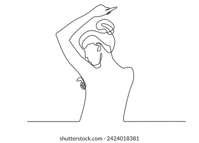 continuous line of woman with healthy armpit.vector single line of woman showing healthy armpit.isolated white background