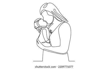 Continuous line of woman hold her baby. Happy Mother day 