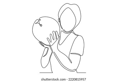 continuous line of woman holding bowling ball