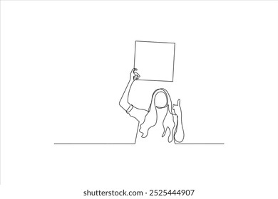 continuous line of woman holding paper box