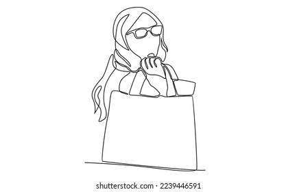 continuous line of woman holding shopping bags