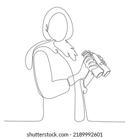 
continuous line woman looking using binoculars vector illustration