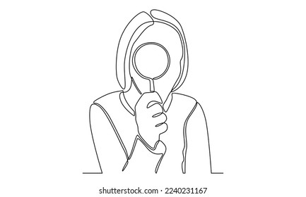 Continuous line of woman with magnifying glass