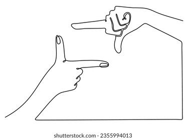 Continuous line of woman making photo frame using hands