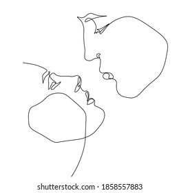 Continuous line woman and man showing love. Valentines Day vector illustration