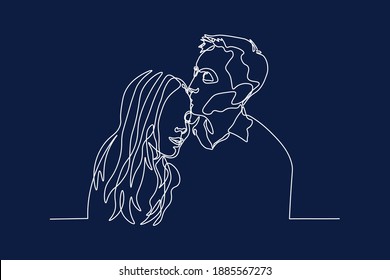 Continuous line woman and man showing love. Valentines Day vector illustration