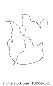 Continuous line woman and man showing love. Valentines Day vector illustration